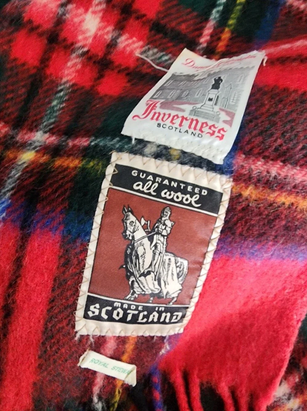 Scotland Wool Tartan Fringe Blanket Scarf - Red Plaid